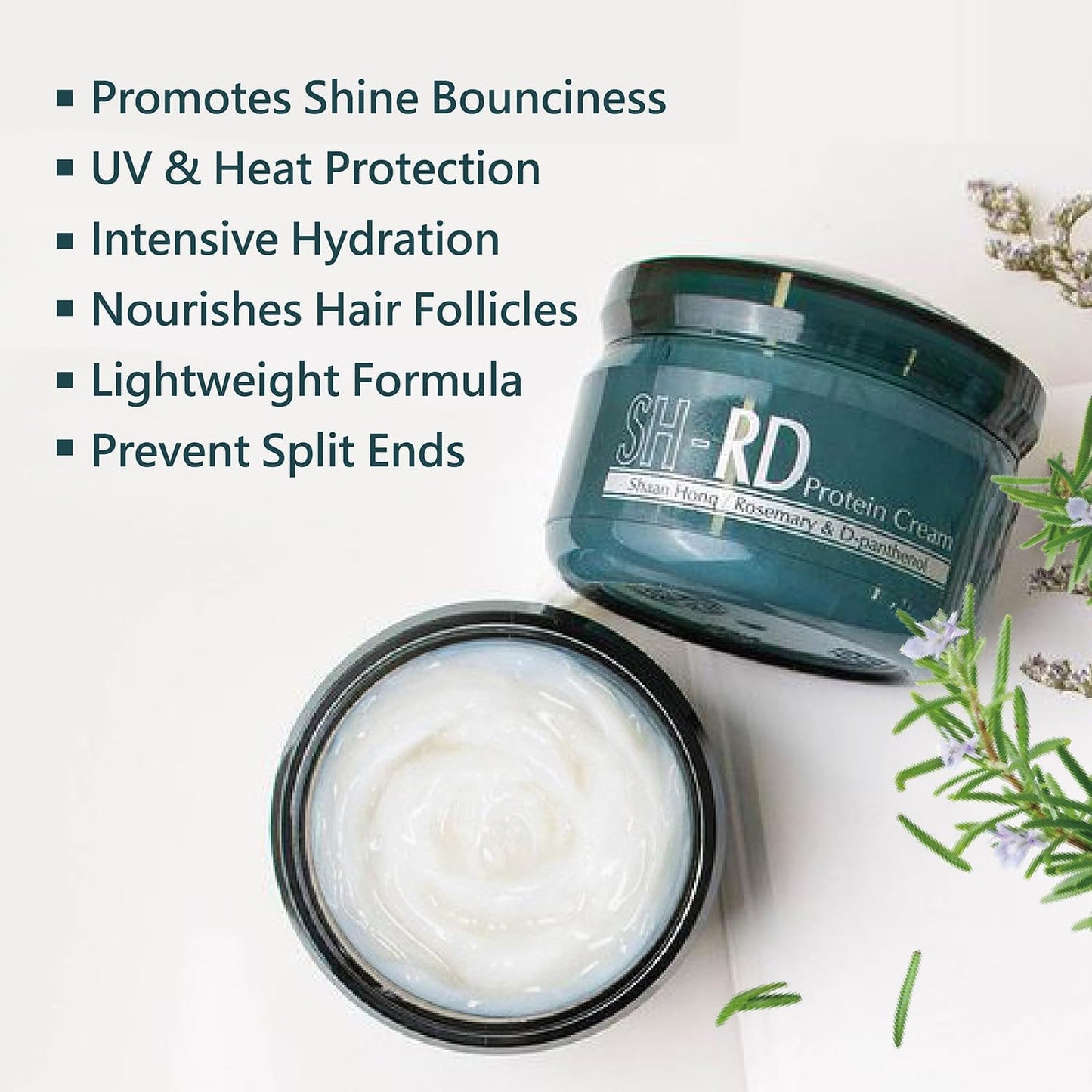 SH-RD Protein Cream for Dry Damaged Hair, 2.71oz/80ml - Leave-In Conditioner with Rosemary Extract, Hydrolyzed Silk Protein to Restore, Revitalize