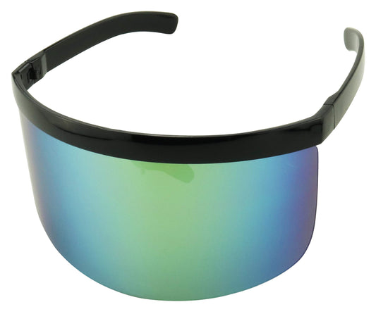 ShadyVEU Oversized Retro Mono Color Mirrored Lens Futuristic Rimless 170mm Mens Womens Sunglasses (Black Frame/Blue Mirror Lens)