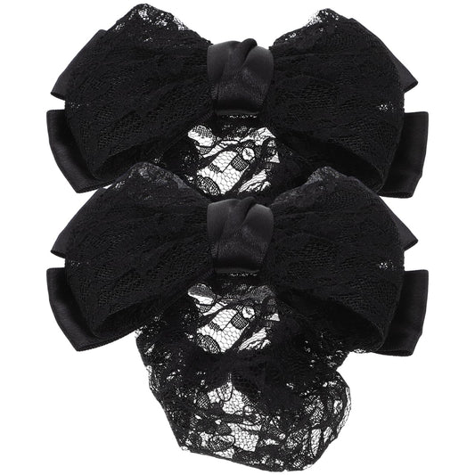 Beaupretty 2Pcs Women Bowknot Hair Bun Cover Barrettes Net Snood Hairnet Decor French Hair Clip (Black)
