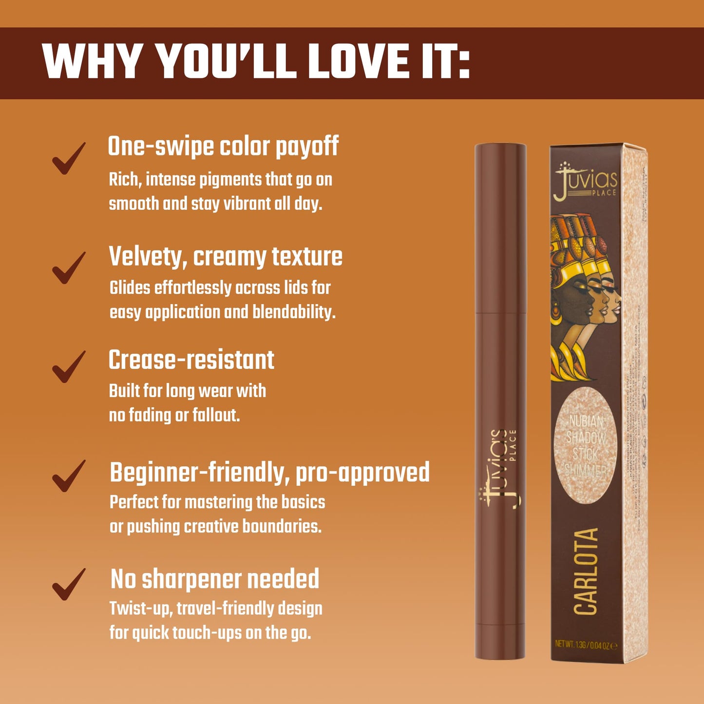 Juvia's Place Nubian Eyeshadow Stick Shimmer - Carlota - Waterproof, Buildable Eye Shadow Stick for Women - Long-Lasting, Crease-Proof, Easy…