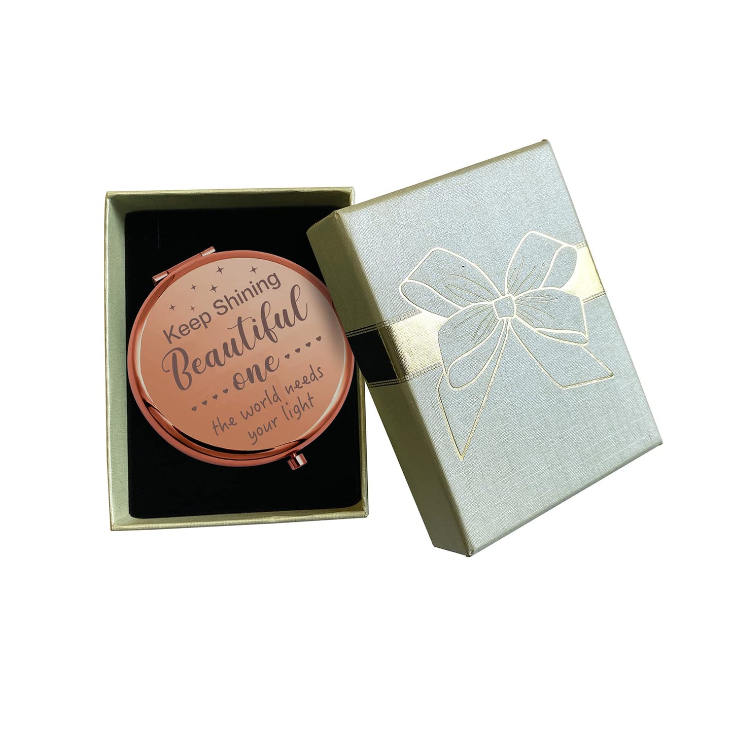 YSUNM Ming Heng Inspirational Personalized Rose Gold Travel Pocket Compact Pocket Makeup Mirror Gift for Best Friend Sister Her Daughter Girlfriend