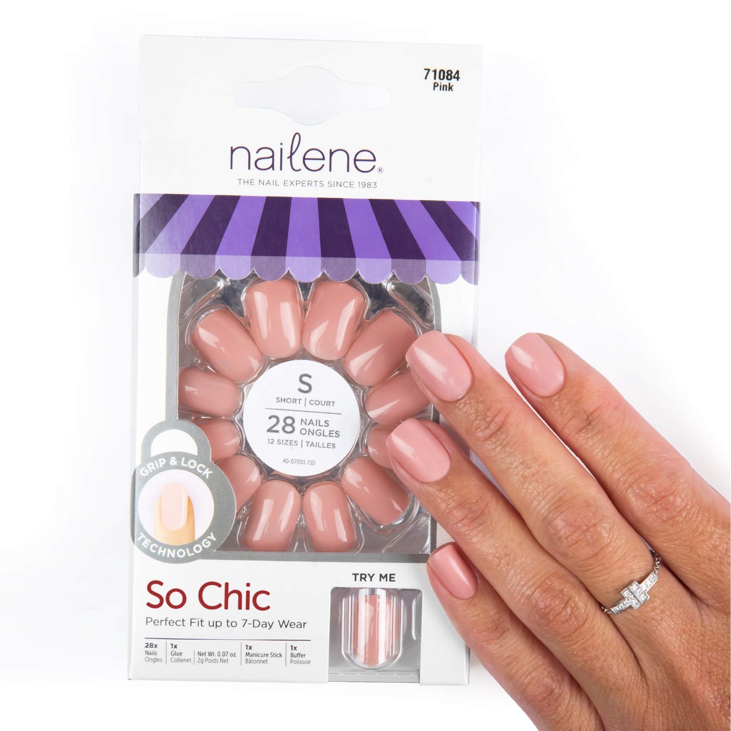 Nailene So Chic Short Artificial Nails, Pink High Gloss - Fake Nail Kit with 28 Nails (12 Sizes) and Nail Glue Included - Designed for Comfort Beauty & Personal Care Nailene