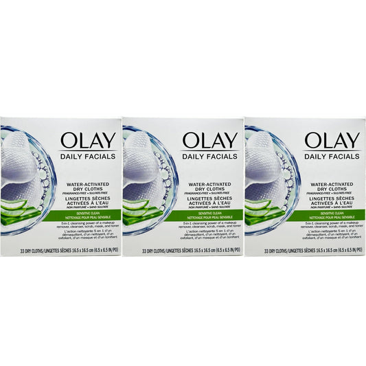 OLAY Daily Gentle Clean 5-in-1 Water Activated Cloths, 33 Count (Pack of 3) Beauty and Personal Care Olay Default Title