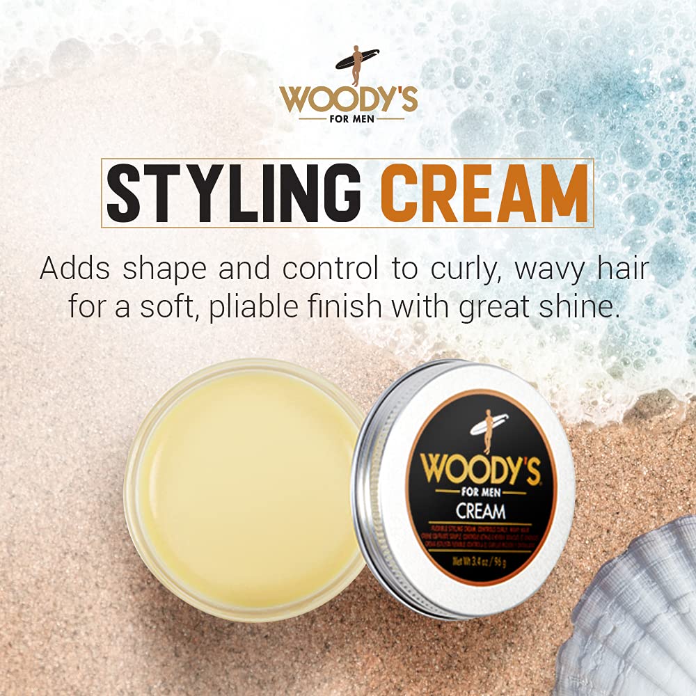 Woody's Styling Cream for Men, Flexible Styling Cream, Controls Curly and Wavy Hair, Water-Soluble with a Healthy Shine Finish, Adds Volume