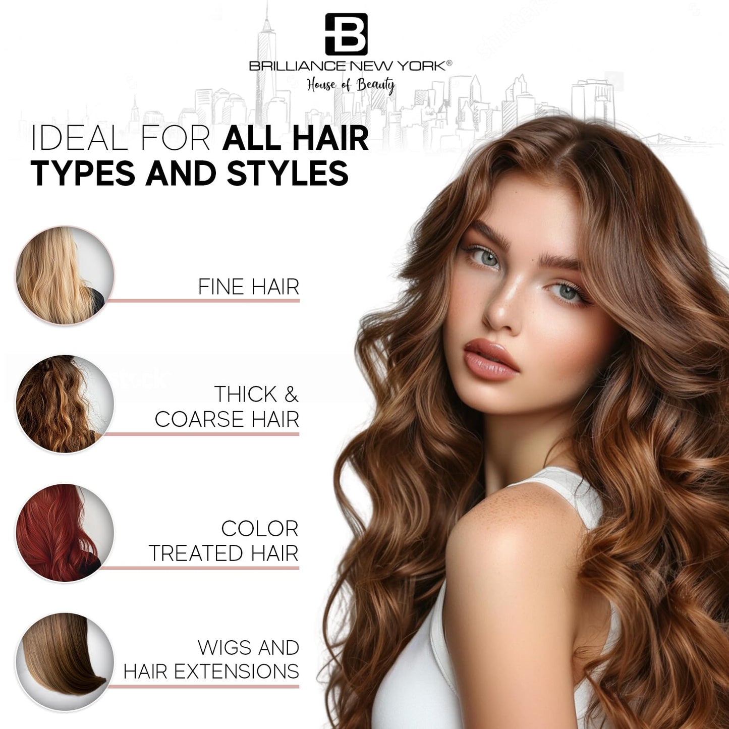 Brilliance New York - 1 Inch Diamond Titanium Flat Iron - 2 in 1 Hair Straightener and Curler - Anti-Static, Frizz-Free Ionic Plates - Auto Shut-Off