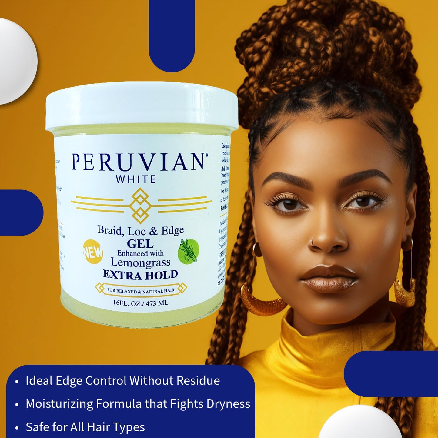 Peruvian white Braid, Loc, and Edge Gel EXTRA HOLD for Relaxed & Natural Hair, 16 oz. (Apple Cider Vinegar)