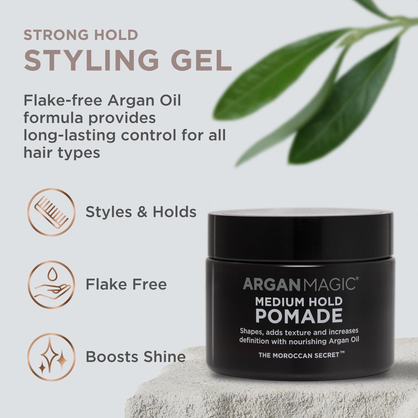 Argan Magic Medium Hold Pomade with Argan Oil | Shapes, Adds Texture, Increases Definition, Paraben Free (8 Oz)