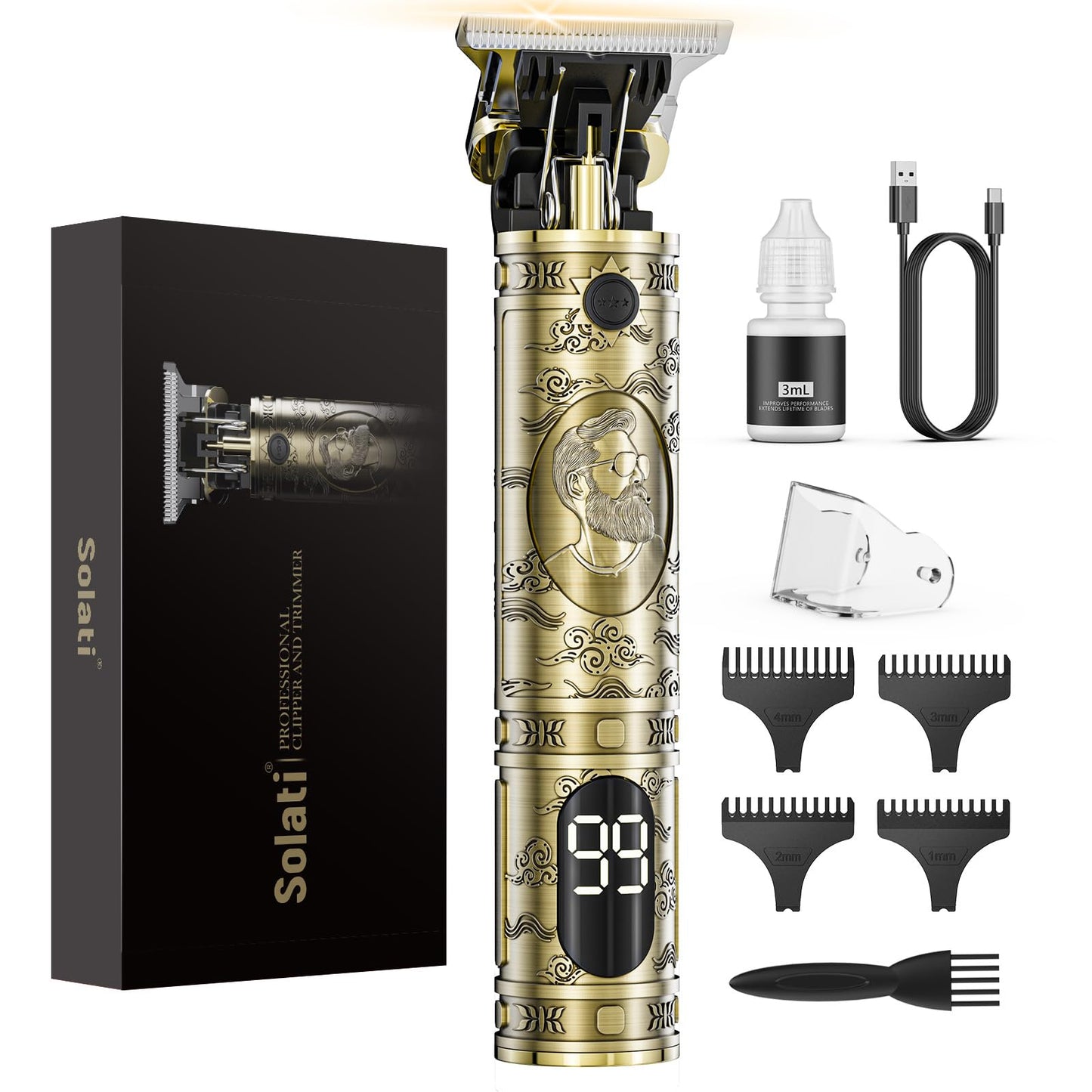 Solati Hair Clippers for Men, Professional Hair Trimmer Zero Gapped T-Blade Trimmer Cordless Rechargeable Edgers Clippers Electric Beard Trimmer Beauty and Personal Care Solati