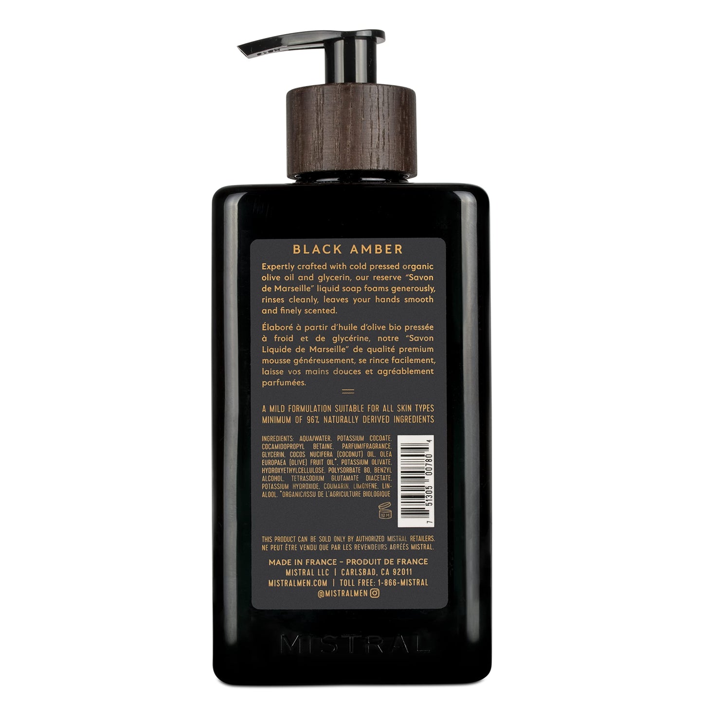 Mistral Black Amber Liquid Hand Soap for Men | Luxury Moisturizing Handsoap with Organic Olive Oil, Glycerin and Coconut Oil | Rich Lather | Beauty & Personal Care Mistral