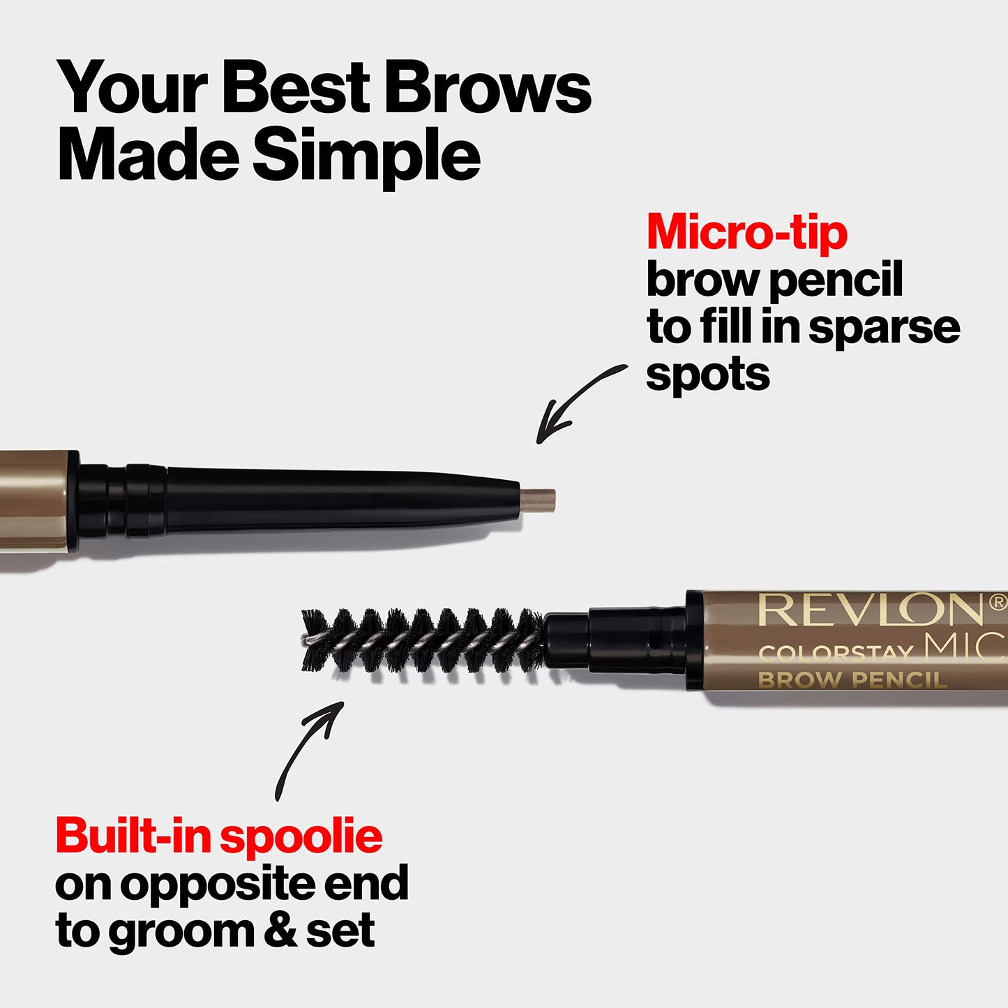 Revlon ColorStay Micro Eyebrow Pencil with Built In Spoolie Brush, Infused with Argan and Marula Oil, Stocking Stuffer for Her, 454 Medium Brown