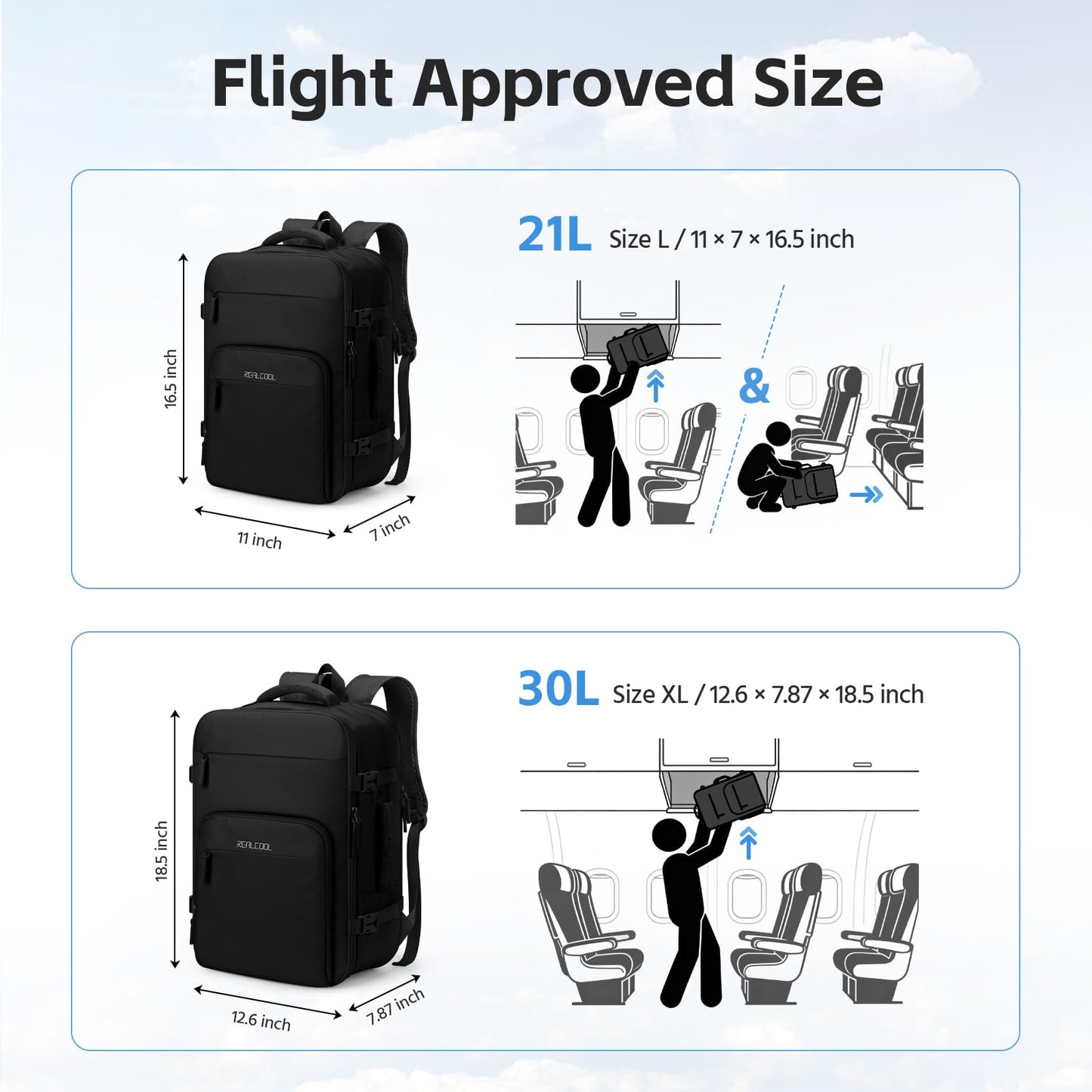 RealCool Travel Backpack for Women Men - Gift for Travelers, Students & Professionals, 17.3 Inch Laptop Carry On Backpack, TSA Flight Approved, College School Business Weekender Daypack -Black