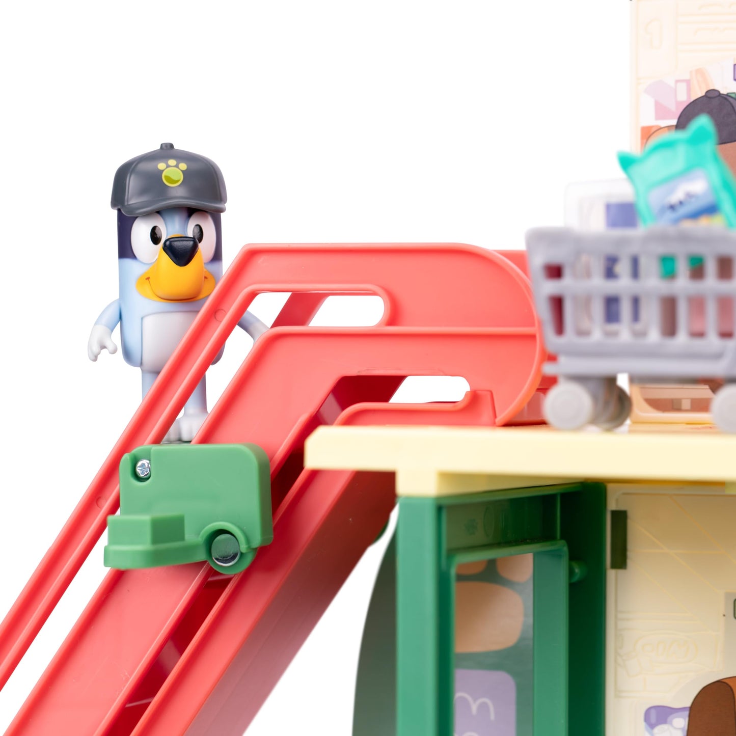 Bluey and Bingo Supermarket Playset with Escalator, Pretend Play Toys for Toddlers, Sounds and 15 Pieces, Grocery Store Playset