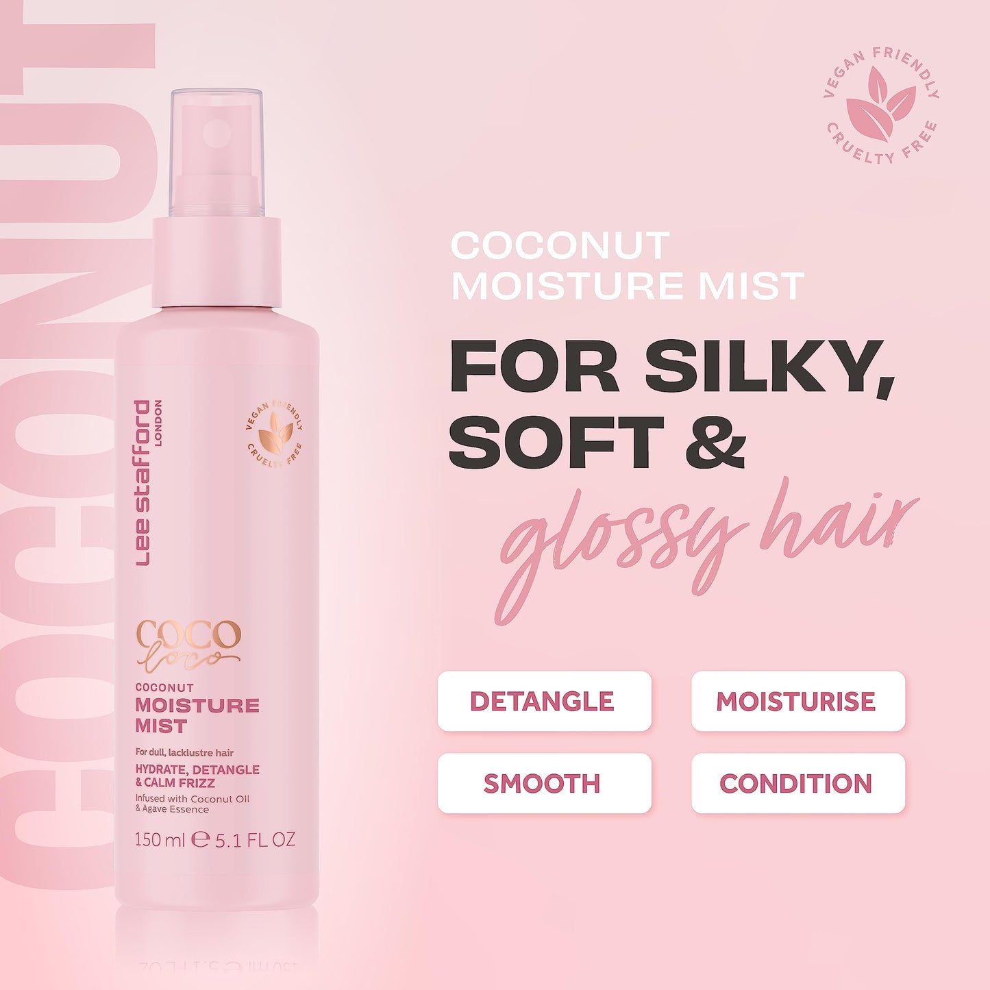 Lee Stafford Leave In Detangler Spray | Coco Loco Collection - Leave-In Conditioning Treatment Mist for Maximum Moisture, Hydrated, Detangles