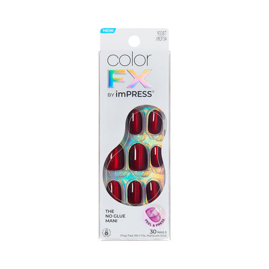 Kiss colorFX by Impress Press On Nails, Hidden Gem, 30 No Glue Peel and Stick Nails Kit with IMPROVED Adhesive, Red Short Oval Chrome Effect, Includes Beauty and Personal Care imPRESS Default Title