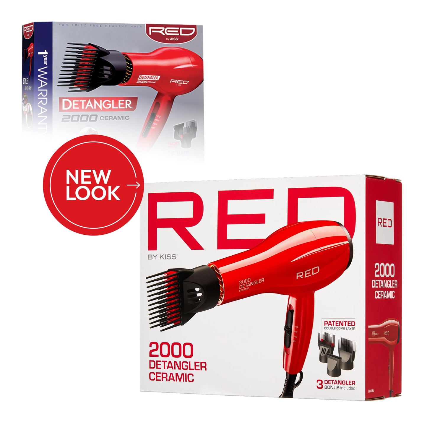 Red by Kiss 2000 Ceramic Hair Dryer, Professional Salon Blow Dryer 3 Attachments Included, 2 Detangler Piks, 1 Air Concentrator, Lightweight