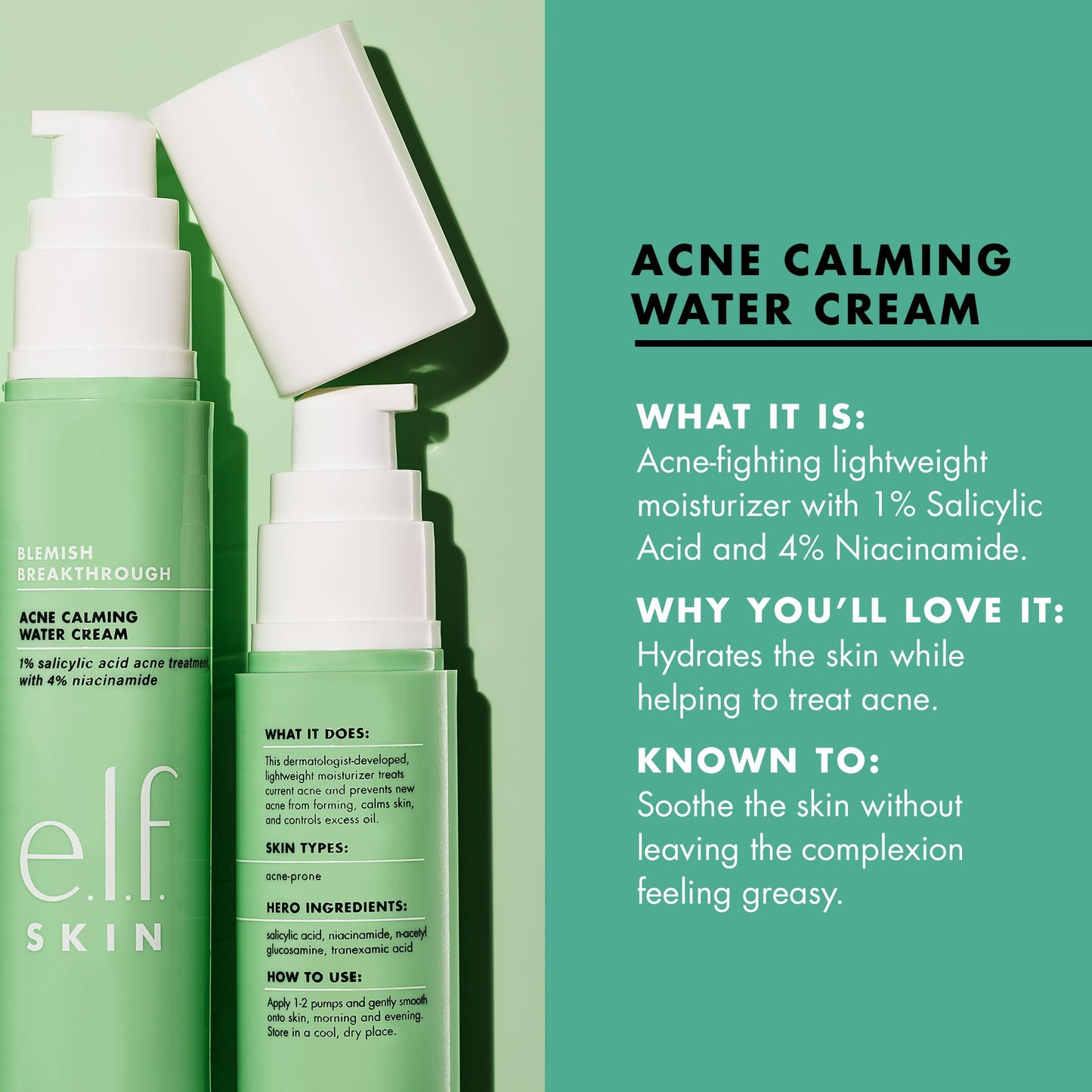 e.l.f. SKIN Blemish Breakthrough Calming Water Cream Mini, Lightweight Blemish-Fighting Face Moisturizer, Prevents New Blemishes & Calms Skin