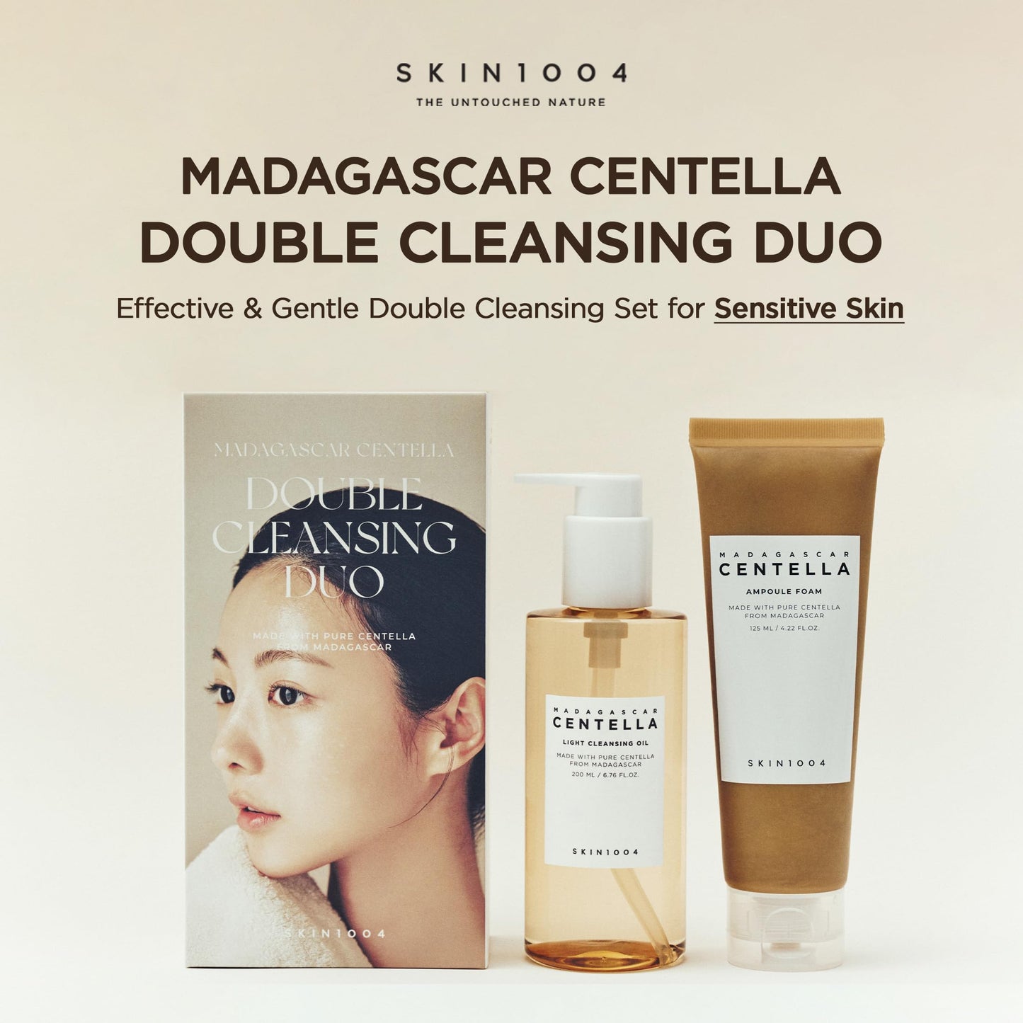 SKIN1004 Centella Double Cleansing Duo, Cleansing Oil 6.76 fl.oz & Ampoule Foam Cleanser 4.23 fl.oz, Korean Gentle Face Cleanser Gift Set, Makeup Beauty and Personal Care SKIN1004