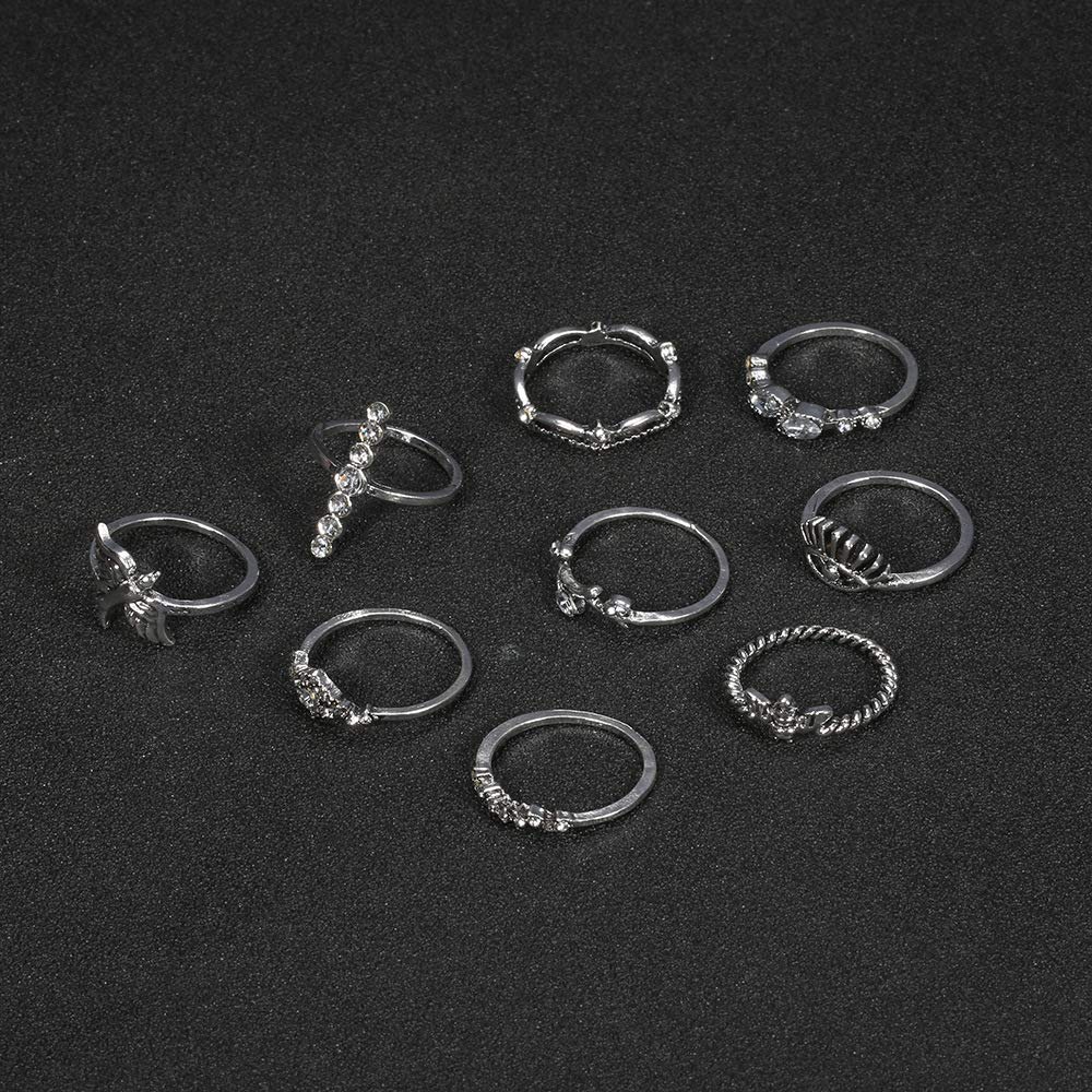 Exaggerated bird bee crown with diamonds branches and diamonds devil's eye ring nine-piece joint ring