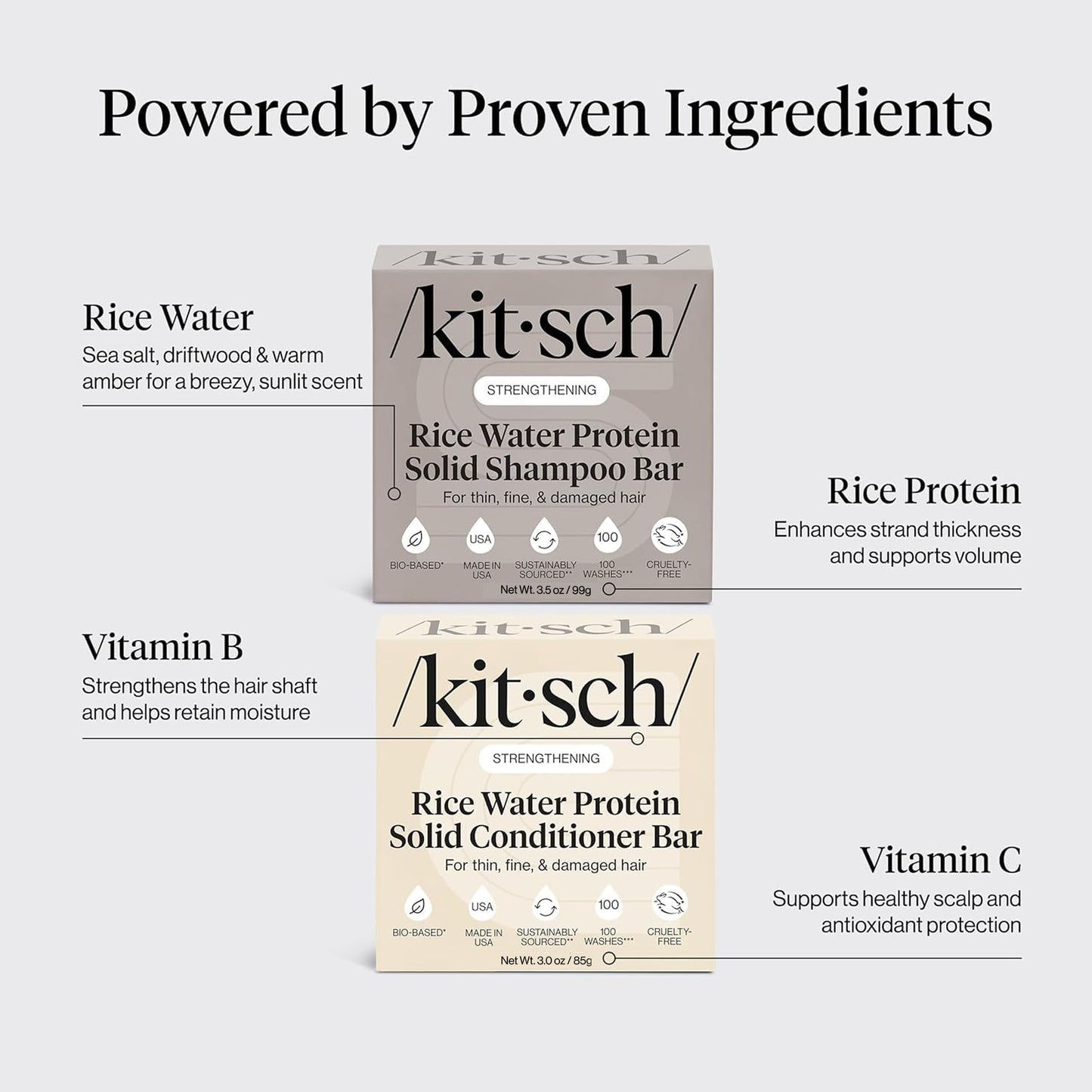Kitsch Rice Water Shampoo & Conditioner Set - Solid Shampoo & Conditioner Bar with Protein for Hair Growth, Strengthening Hair & Damage Repair