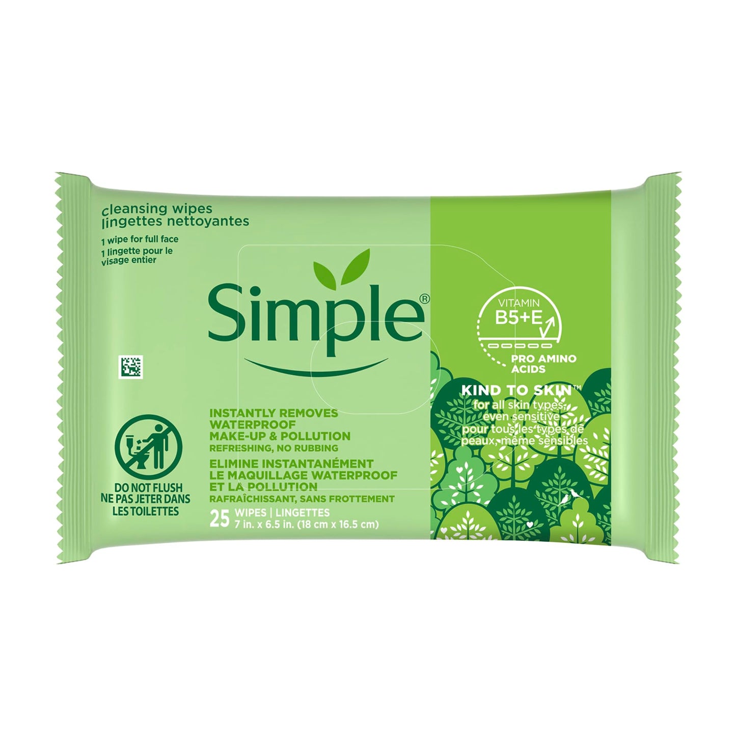 Simple Kind to Skin Facial Wipes Gentle and Effective Makeup Remover Cleansing Free from color and dye artificial perfume and harsh chemicals 25 Wipes