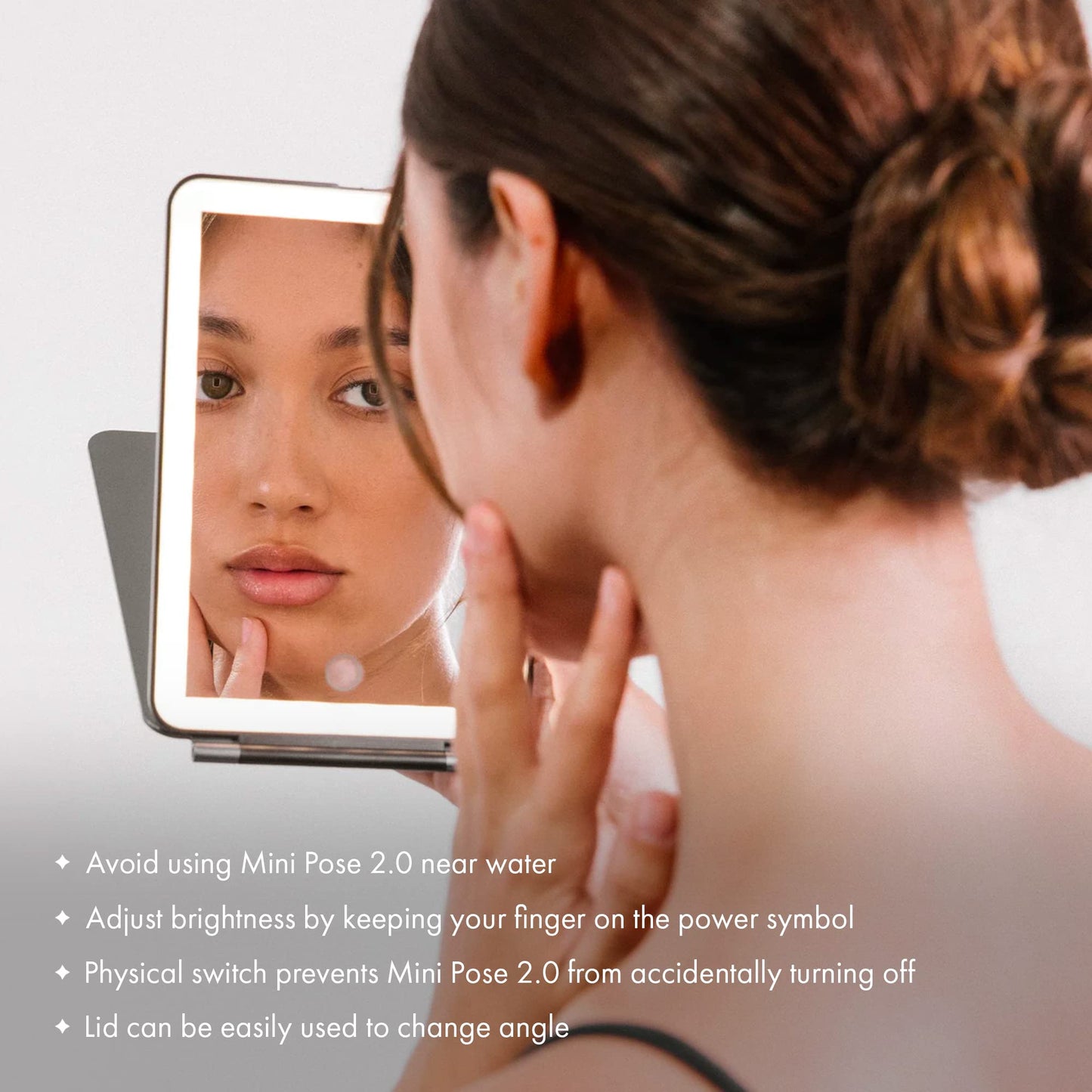 Vanity Planet Handheld Makeup Mirror with Lights, Mini Pose 2.0 (Blush) - Travel LED Mirror with 3X & 5X Magnification - Dimmable Lighting & Micro-USB