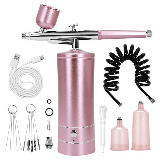 Airbrush Kit Air Brush Kit With Air Compressor Nail Charms Wireless Air Brush for Barber, Nail Art, Makeup, Model Painting (Pink - with extension Beauty and Personal Care crpen Default Title