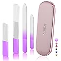 Glass Nail File and Nail Shiner, 4PC Crystal Nail File and Nano Glass Nail Buffer, Premium Set with Case, Professional Manicure Tool Fingernail Czech