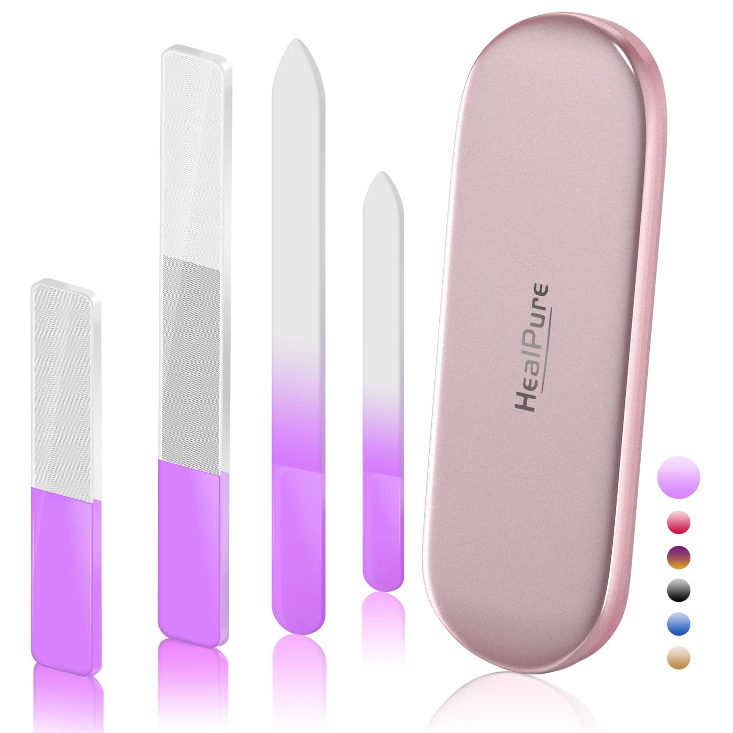 Glass Nail File and Nail Shiner, 4PC Crystal Nail File and Nano Glass Nail Buffer, Premium Set with Case, Professional Manicure Tool Fingernail Czech
