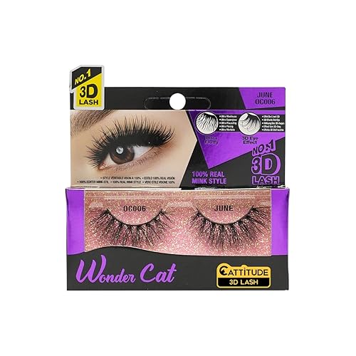 CATTITUDE 3D LASHES June Wonder Cat Faux Mink False Eyelashes, Lightweight & Reusable, Cruelty-Free