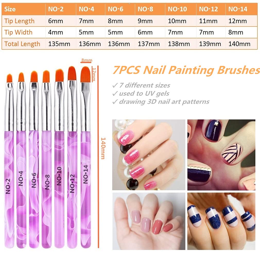 10 Pcs Gel Nail Brush Set, 7 Pcs UV Gel Nail Painting Brushes with 3 Pcs Nail Art Liner Brushes, Nail Art Brush Nail Painting Brush Pen Set