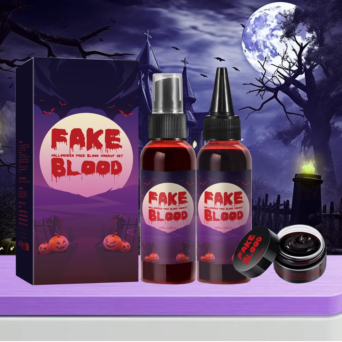 Halloween Fake Blood Makeup Kit, Fake Blood Spray Washable Fake Blood Vampire Makeup Stage for Halloween Zombie Vampire Monster Cosplay & Dress Up