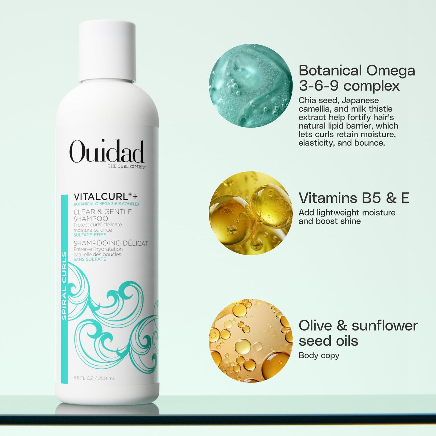 Ouidad VitalCurl+ Clear & Gentle Shampoo, 8.5 Fl Oz
