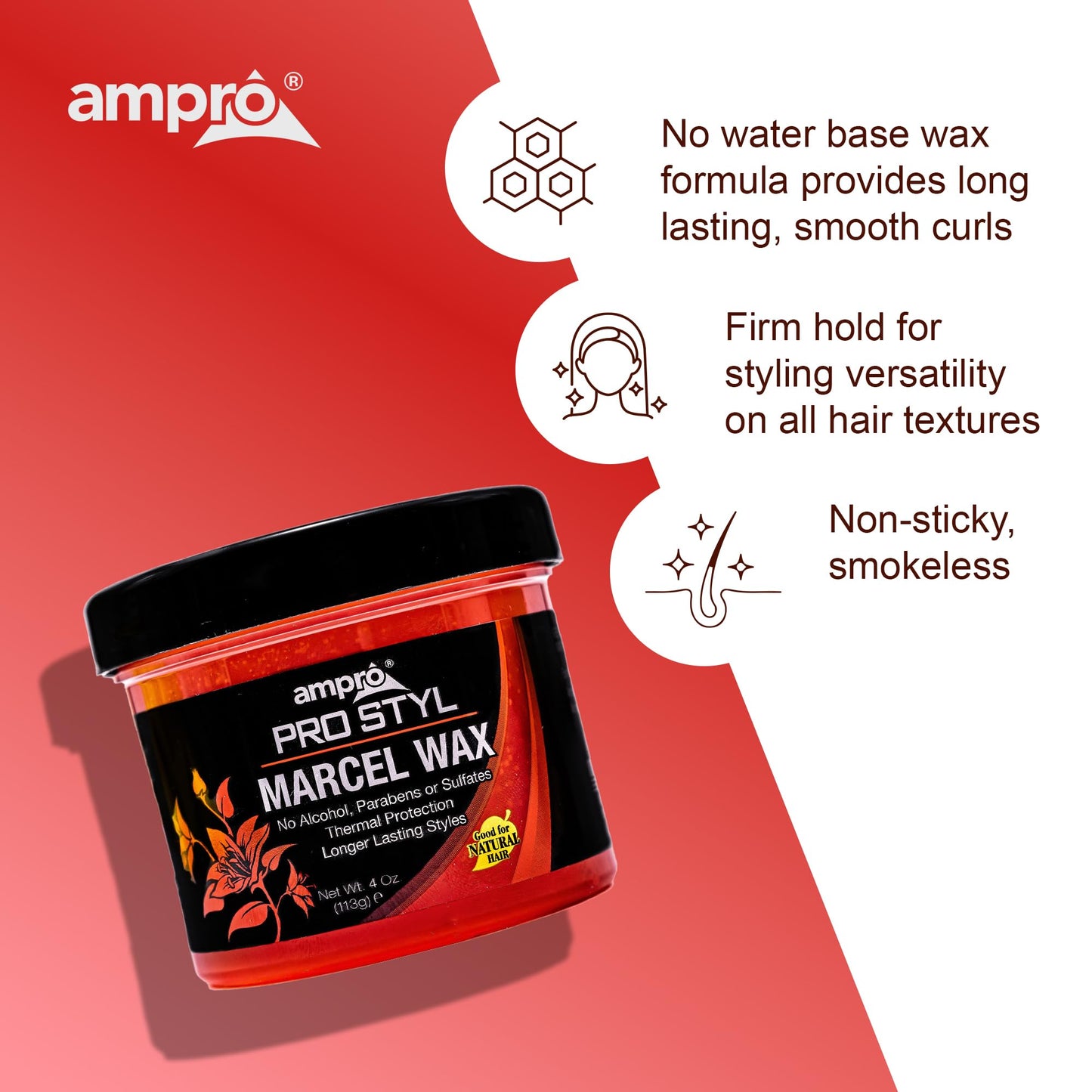 AmPro Marcel Wax - Gives All Hair Types Long Lasting Hold - Rinses Out Easily without Any Buildup or Residue and Protects Tresses from Heat