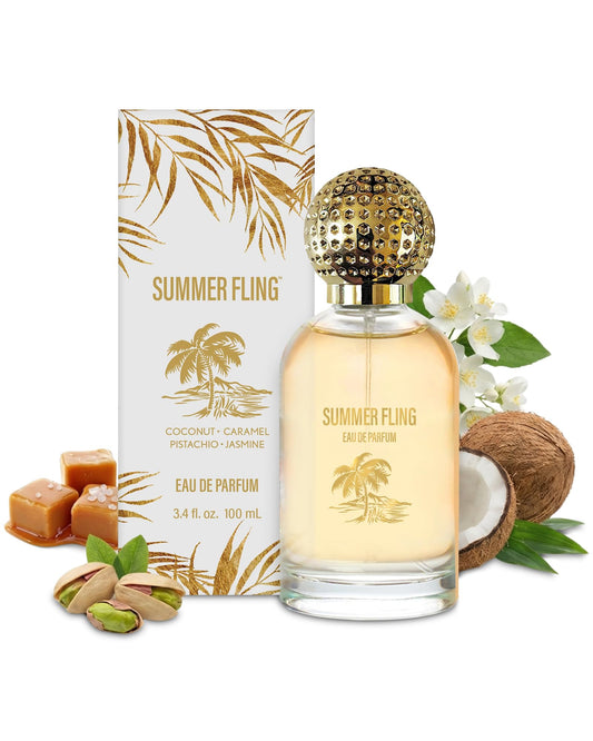 PB ParfumsBelcam Summer Fling Eau de Parfum for Women - Warm Beachy Gourmand Perfume with Pistachio, Coconut, Salted Caramel & Jasmine - Soft Fragrance Spray, Everyday Perfume for Women, 3.4 Fl Oz
