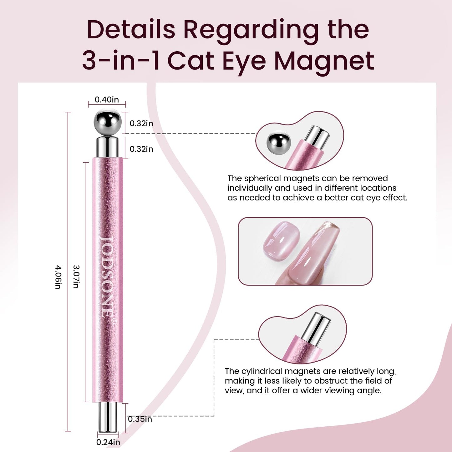 JODSONE 3-in-1 Cat Eye Magnet Nail Art Tool,Pink Gold Cylindrical & Round Ball Nail Magnet Pens, Multi-Effect Magnets for Cat Eye Gel Polish DIY at Beauty and Personal Care JODSONE