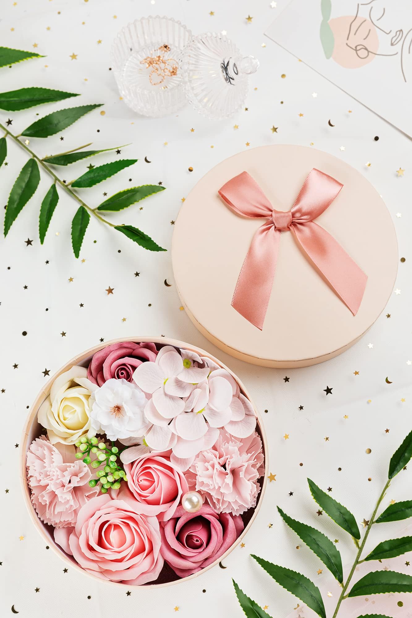 Luxury Beautiful Flora Scented Roses/Carnation Flower Bath Soap with Stem, Flower Soap in Gift Box, Gift for Birthday/Valentine's Day/Mother's Day
