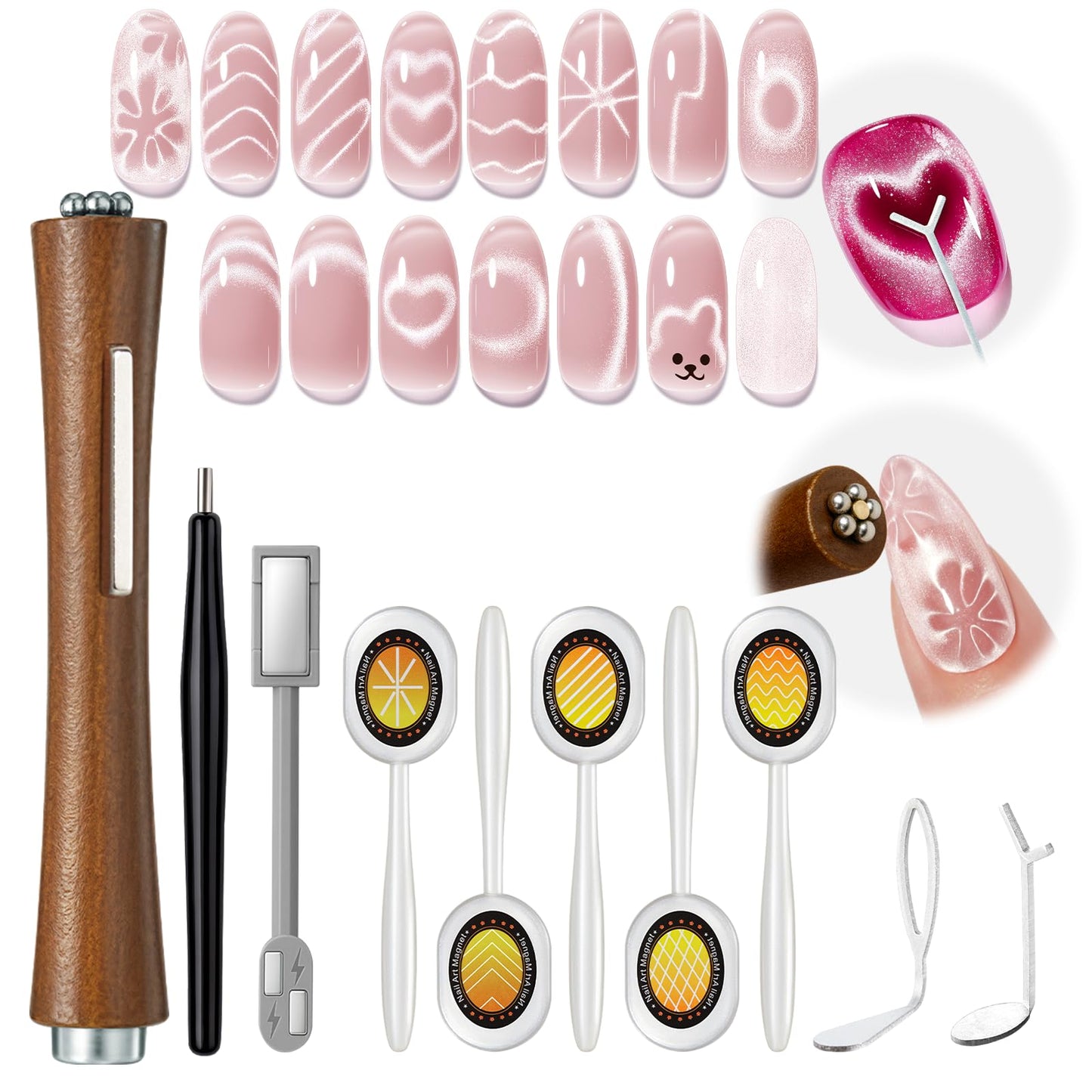modelones Cat Eye Magnet, 10PCS Cateye Magnet for Nails Cat Eye Gel Nail Polish Tools Heart Hole Square Powerful 3-in-1 Dual Head Magnetic Wand Heart Beauty and Personal Care modelones