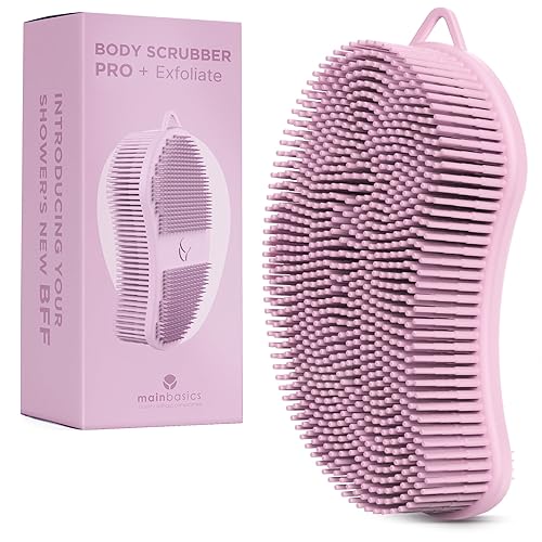 MainBasics Silicone Body Scrubber Dual-Sided Shower Loofah and Exfoliator (Pink, Exfoliate)