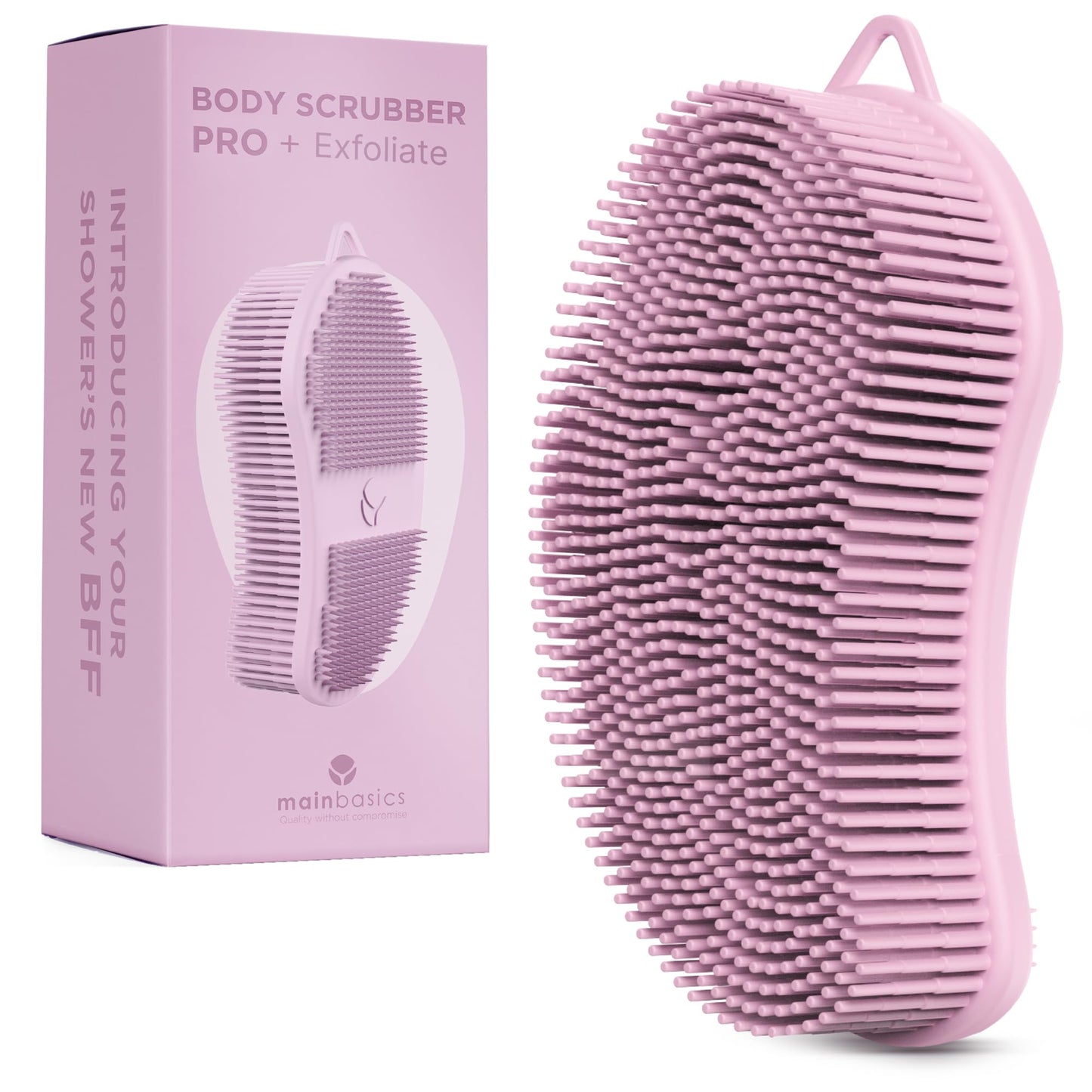 MainBasics Silicone Body Scrubber Dual-Sided Shower Loofah and Exfoliator (Pink, Exfoliate)