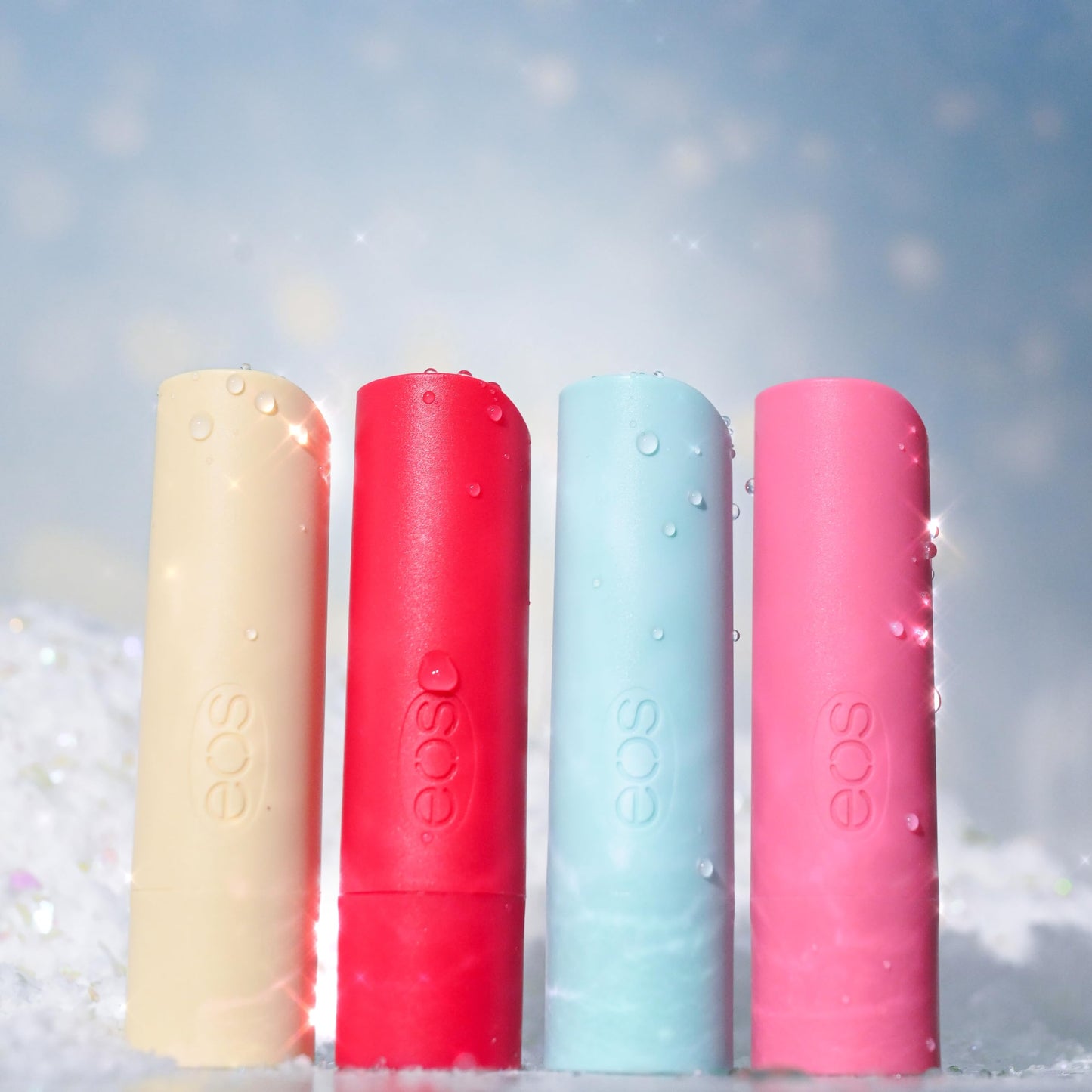 EOS Limited Edition Holiday Lip Balm, Raspberry Cloud & Blackberry Bellini, All-Day Moisture, Made for Sensitive Skin, 0.14 oz, 4-Pack, Clear