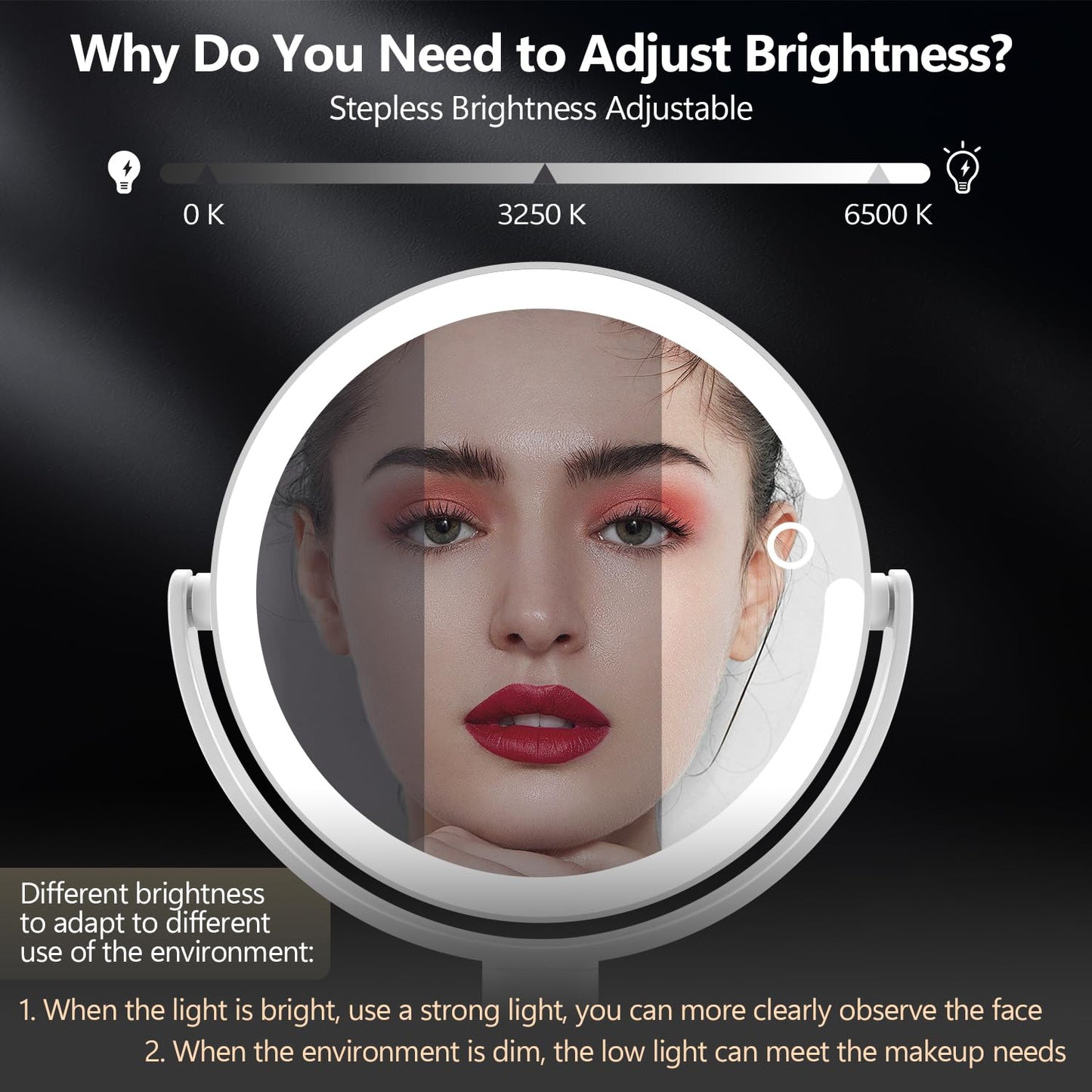 MIYADIVA Makeup Mirror with Lights,20X Magnifying Mirror with Light and Touch Switch,Vanity Mirror with 3 Color Light and 80 LEDs,2-Sided Lighted Beauty and Personal Care MIYADIVA