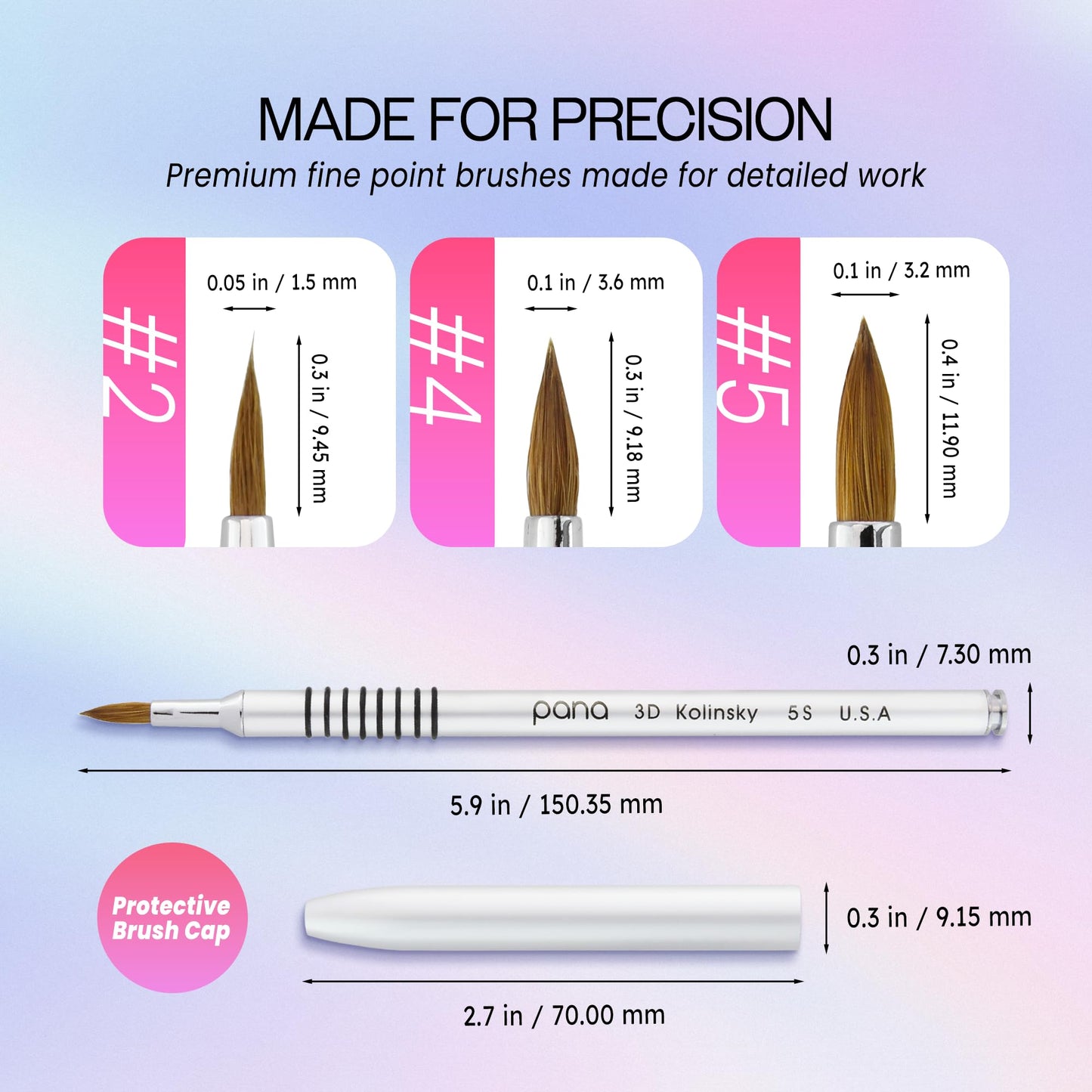 PANA 3D Kolinsky Acrylic Nail Art Sculpture Brush with Silver Metal Non-Slip Grip Handle for Manicures 3D Nail Art Flower Designs (Size #5) Beauty & Personal Care PANA