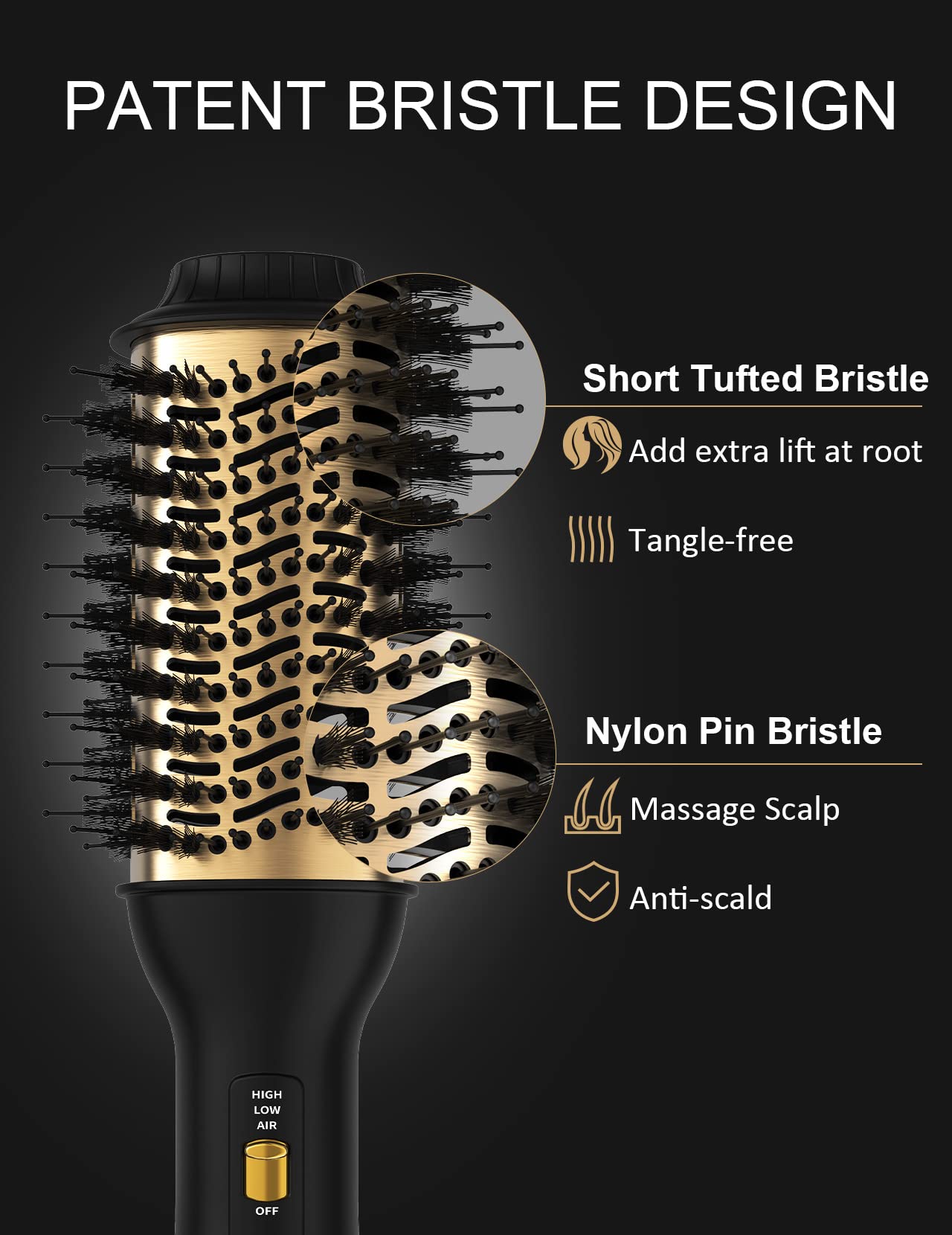 Hot Air Hair Blow Dryer Brush - 3 in 1 Negative Ionic Hairdryer Blowout Brush for Drying Straightening Volumizing - 60mm Oval Barrel fit All Hair