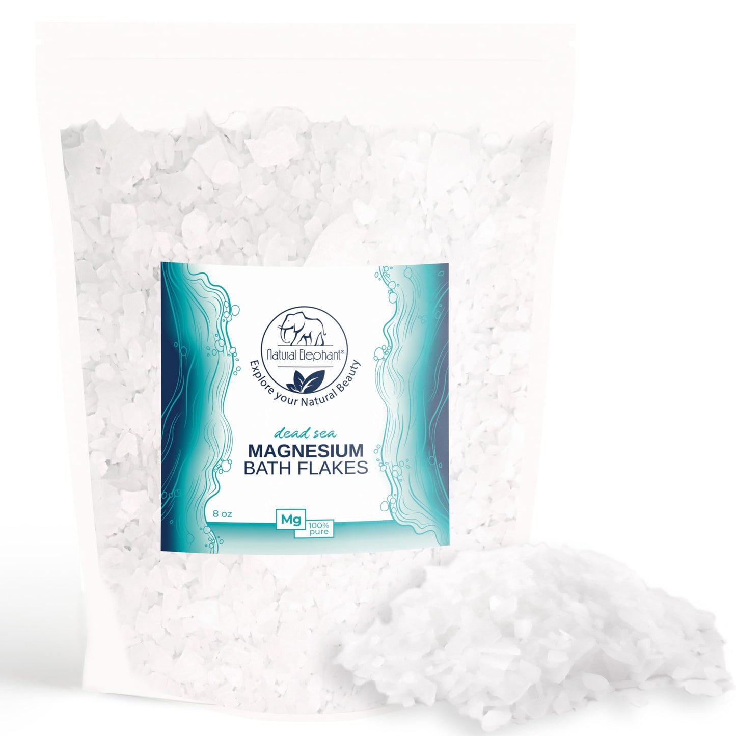 Natural Elephant Dead Sea Magnesium Bath Flakes - 8 oz Travel Size (227g) - Pure Magnesium Chloride Soak for Body and Foot - Ideal for a Soothing Bath Beauty and Personal Care Natural Elephant