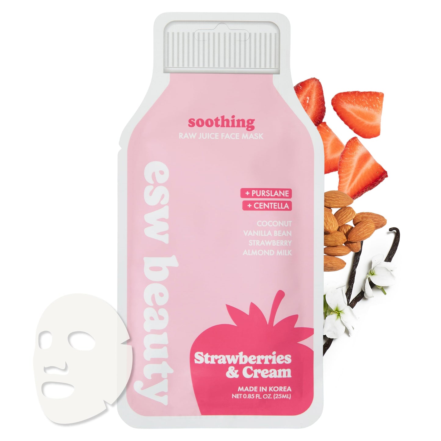 ESW Beauty Strawberries & Cream Soothing Korean Face Mask - Vitamin C, Centella & Vitamin E for Sensitive Skin, Hydration & Barrier Support - Skincare
