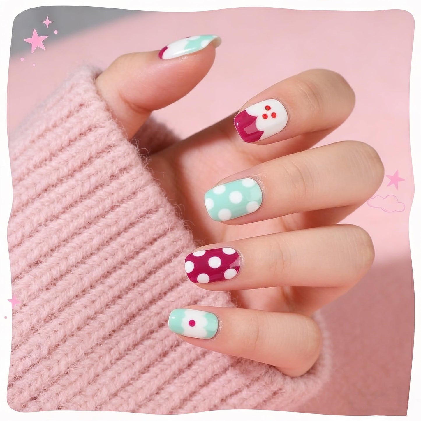 Plauva 26 Pieces Press on Nails for Kids, Children Red French Tip Short Almond Fake Nails with Red Cherry Glossy for Kids Teenager Girls 8-12 Years Beauty and Personal Care Plauva