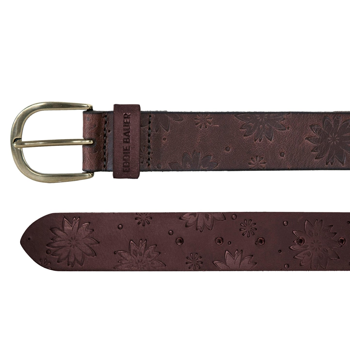 Eddie Bauer Women's Casual Leather Belts with Durable Metal Buckle, Floral Tooled - Brown, Large