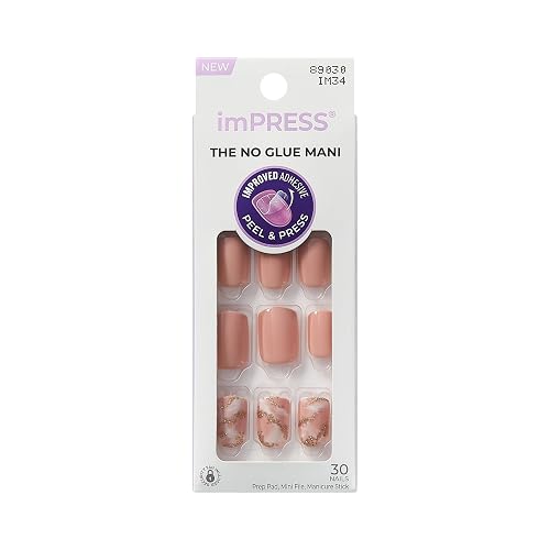 KISS imPRESS No Glue Mani Press On Nails, Design, 'Kingdom', Pink, Short Size, Squoval Shape, Includes 30 Nails, Prep Pad, Instructions Sheet, 1 Beauty & Personal Care imPRESS