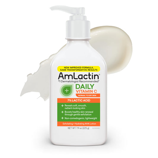 AmLactin Daily Vitamin C Lotion - 7.9 oz Body Lotion with 7% Lactic Acid - Skin-Brightening Exfoliator and Moisturizer for Dry Skin