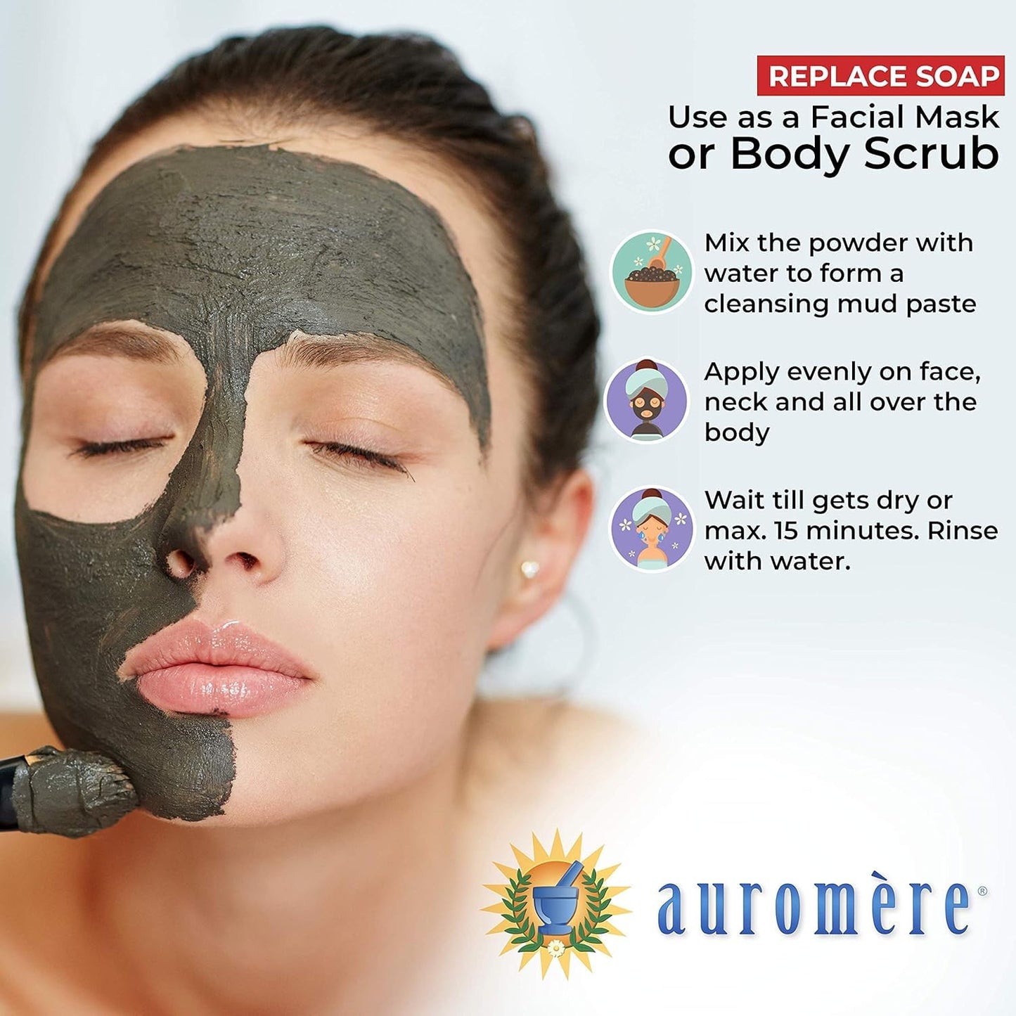 Auromere Ayurvedic Indian Healing Clay Mask for Natural Skin Care - Exfoliating Body Scrub and Facial Mask for Skin and Face Care - Mud Mask Unclogs